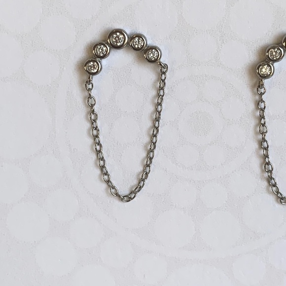 Sterling Silver Crystal Chain Loop Earrings - Picture 2 of 3